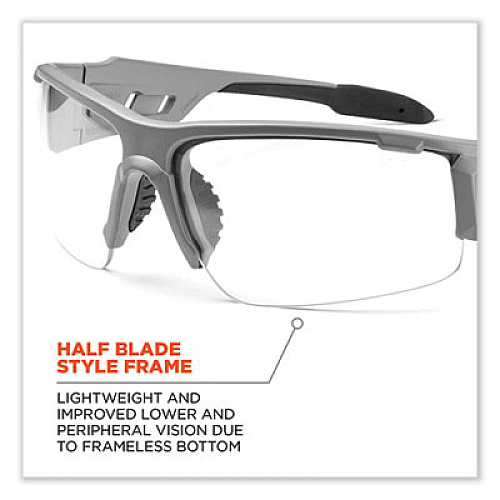 ergodyne Skullerz Dagr Safety Glasses, Matte Gray Half Frame, Clear Single Anti-Fog Lens (52103)