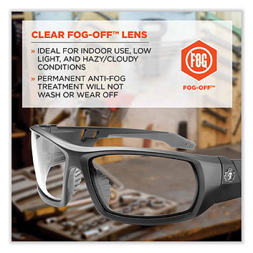 ergodyne Skullerz Odin Safety Glasses, Fog-Off Technology, Matte Black Full Frame, Clear Dual Lens (50403)