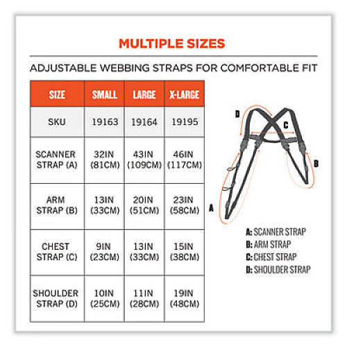 ergodyne Squids 3132 Barcode Scanner Lanyard Harness, Large: 20" Arm Strap, 43" Long Lanyard Strap, Black (19164)