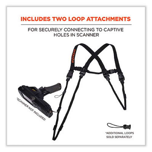 ergodyne Squids 3132 Barcode Scanner Lanyard Harness, Large: 20" Arm Strap, 43" Long Lanyard Strap, Black (19164)