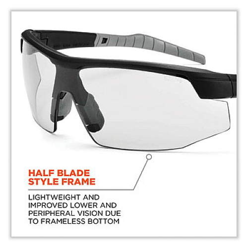 ergodyne Skullerz Skoll Safety Glasses, Matte Black Half Frame, Clear Single I/O Lens (59080)
