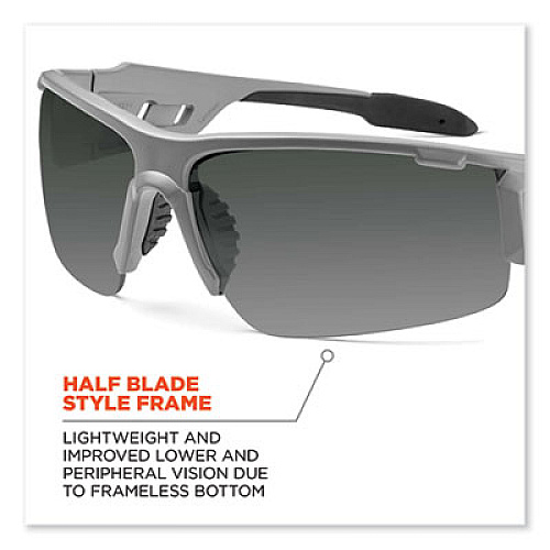 ergodyne Skullerz Dagr Safety Glasses, Matte Gray Half Frame, Smoke Single Anti-Fog Lens (52133)