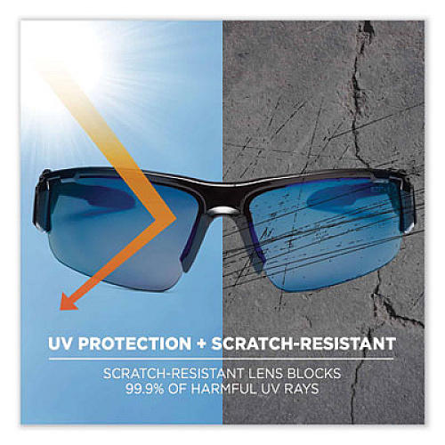 ergodyne Skullerz Dagr Safety Glasses, Black Half Frame, Mirrored Blue Single Lens (52092)