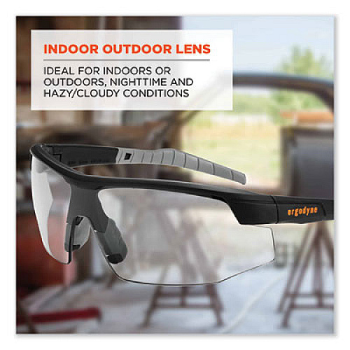 ergodyne Skullerz Skoll Safety Glasses, Matte Black Half Frame, Clear Single I/O Lens (59080)