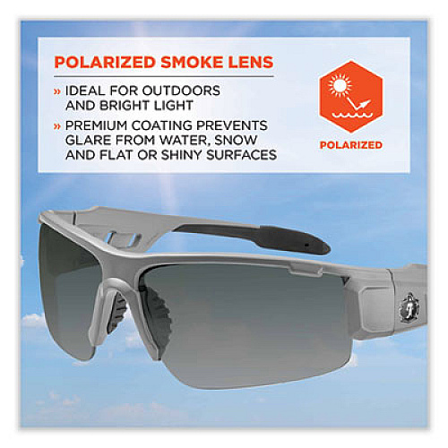 ergodyne Skullerz Dagr Safety Glasses, Matte Gray Half Frame, Polarized Smoke Single Lens (52131)