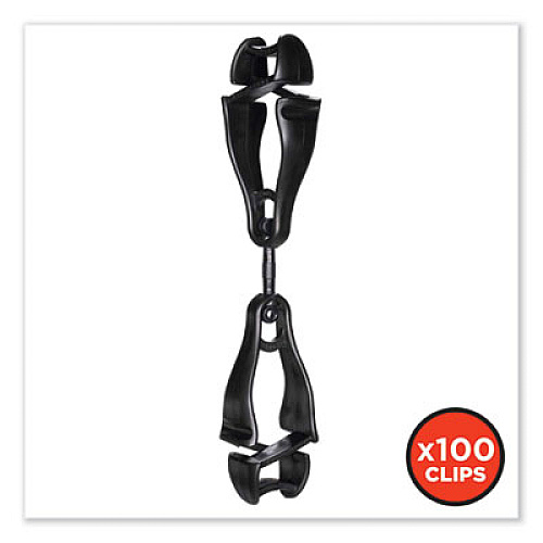 ergodyne Squids 3420 Dual Clip Swivel Glove Clip Holder, 1 x 0.6 x 5.5, Acetal Copolymer, Black, 100/Pack (19512BULK)