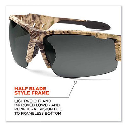 ergodyne Skullerz Dagr Safety Glasses, Kryptek Highlander Half Frame, Polarized Smoke Single Lens (52331)