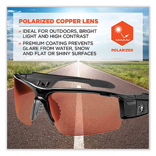 ergodyne Skullerz Dagr Safety Glasses, Black Half Frame, Polarized Copper Single Lens (52021)