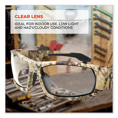 ergodyne Skullerz Odin Safety Glasses, Kryptek Highlander Full Frame, Clear Dual Lens (50300)