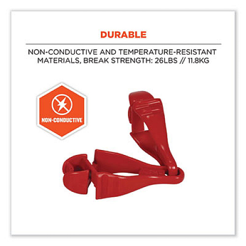 ergodyne Squids 3400 Dual Clip Glove Clip Holder, 1 x 1 x 6.5, Acetal Copolymer, Red, 100/Pack (19313BULK)
