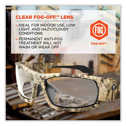 ergodyne Skullerz Odin Safety Glasses, Fog-Off Technology, Kryptek Highlander Full Frame, Clear Dual Lens (50303)