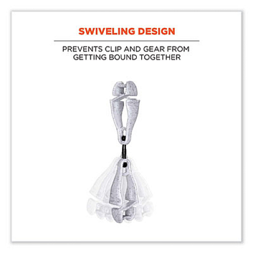 ergodyne Squids 3420 Dual Clip Swivel Glove Clip Holder, 1 x 0.6 x 5.5, Acetal Copolymer, Granite, 100/Pack (19515BULK)
