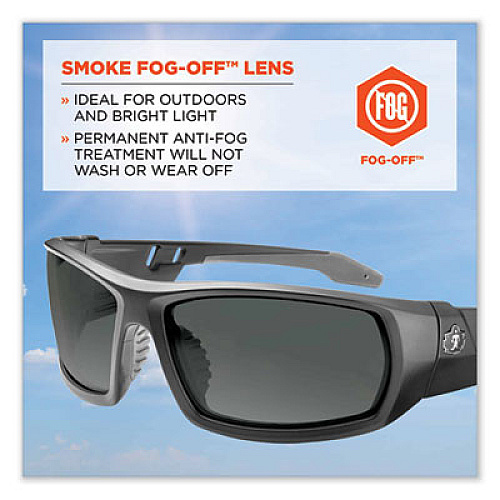 ergodyne Skullerz Odin Safety Glasses, Fog-Off Technology, Matte Black Full Frame, Smoke Dual Lens (50433)