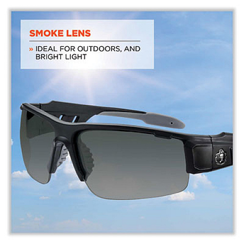 ergodyne Skullerz Dagr Safety Glasses, Matte Black Half Frame, Smoke Single Lens (52430)