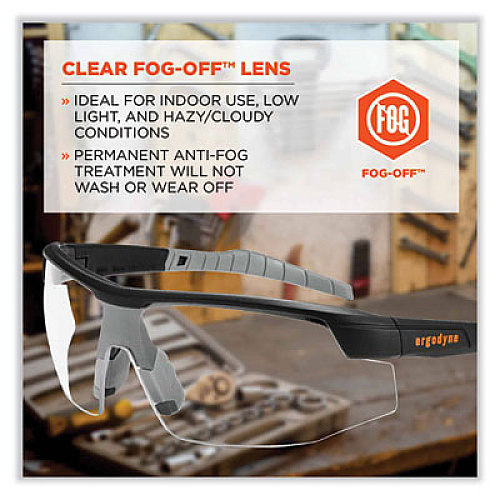 ergodyne Skullerz Skoll Safety Glasses, Fog-Off Technology, Matte Black Half Frame, Clear Single Lens (59003)