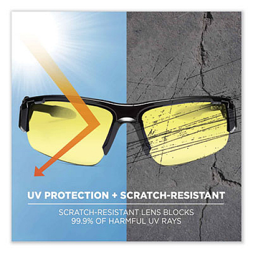ergodyne Skullerz Dagr Safety Glasses, Black Half Frame, Yellow Single Lens (52050)