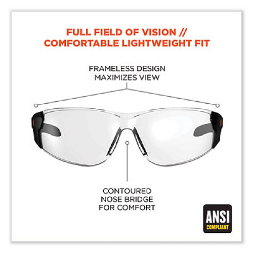 ergodyne Skullerz Saga Frameless Safety Glasses, Frameless, Clear Single Lens (59100)