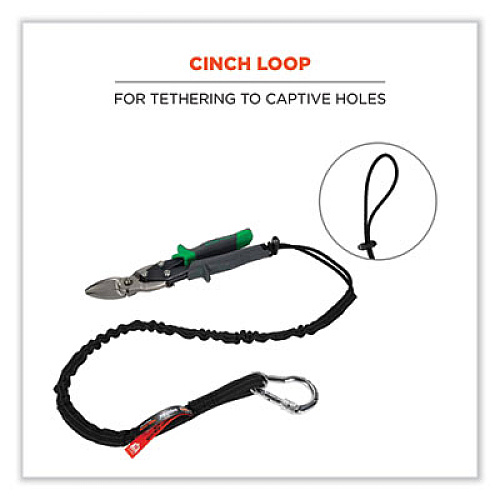 ergodyne Squids 3100 Lanyard with Aluminum Carabiner + Cinch-Loop, 10 lb Max Working Capacity, 42" to 54" Long, Black (19012)