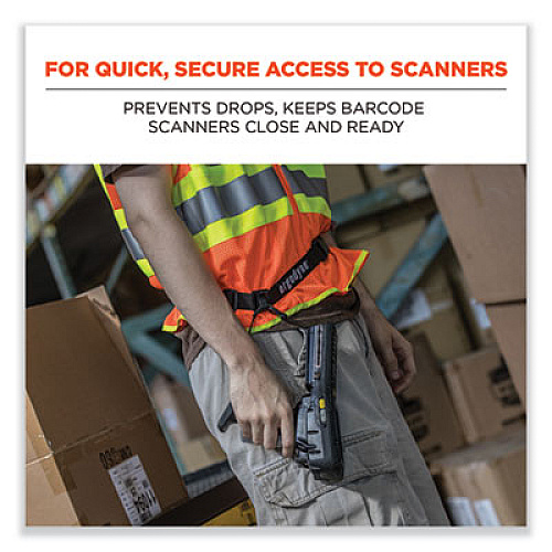 ergodyne Squids 3135 Barcode Scanner Belt with Hook + Adaptor Strap, Large: 48" to 80" Long, Black (19168)