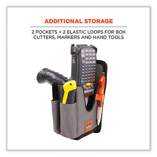 ergodyne Squids 5541 Handheld Barcode Scanner Holster with Belt Clip, Large, 2 Compartments, 2.75 x 3.5 x 8, Polyester,Gray (19183)