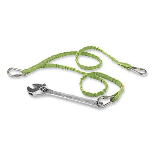 ergodyne Squids 3311 Twin-Leg Tool Lanyard with Three Carabiners, 15lb Max Working Capacity, 35" to 42" Long, Lime (19083)