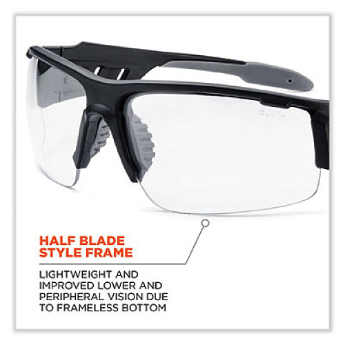 ergodyne Skullerz Dagr Safety Glasses, Matte Black Half Frame, Clear Single Anti-Fog Lens (52403)