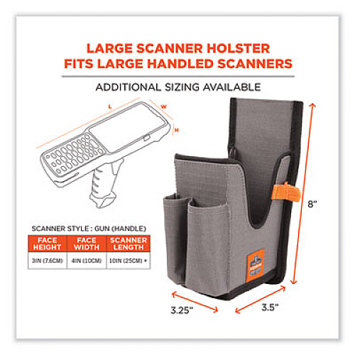 ergodyne Squids 5540 Handheld Barcode Scanner Holster with Belt Loop, Large, 2.75 x 3.5 x 8, Polyester, Gray (19181)