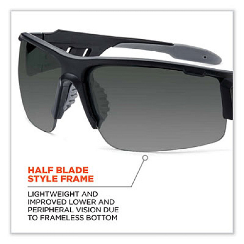 ergodyne Skullerz Dagr Safety Glasses, Matte Black Half Frame, Smoke Single Anti-Fog Lens (52433)