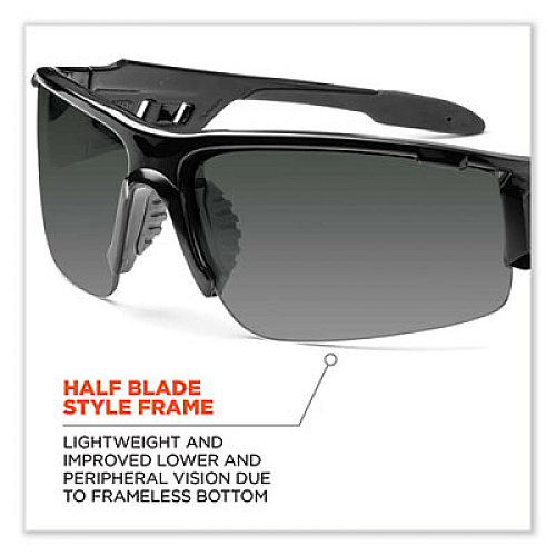 ergodyne Skullerz Dagr Safety Glasses, Black Half Frame, Smoke Single Anti-Fog Lens (52033)
