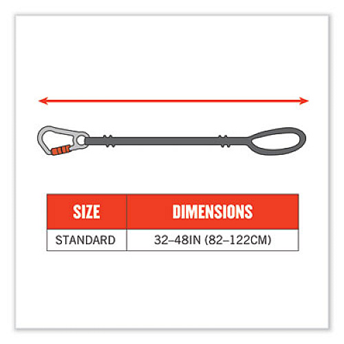 ergodyne Squids 3105 Tool Lanyard with Aluminum Carabiner + Cinch-Loop, 15 lb Max Working Capacity, 32" to 48" Long, Black (19005)