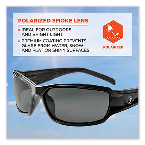 ergodyne Skullerz Thor Safety Glasses, Black Full Frame, Polarized Smoke Dual Lens (51031)