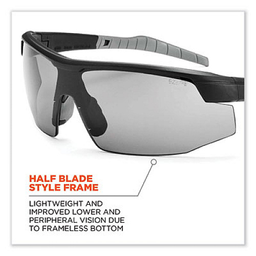 ergodyne Skullerz Skoll Safety Glasses, Fog-Off Technology, Matte Black Half Frame, Smoke Single Lens (59033)