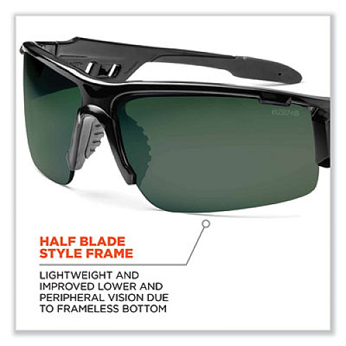 ergodyne Skullerz Dagr Safety Glasses, Black Half Frame, Polarized G15 Green Shade 3 VLT Single Lens (52071)