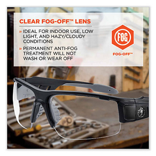 ergodyne Skullerz Dagr Safety Glasses, Matte Black Half Frame, Clear Single Anti-Fog Lens (52403)