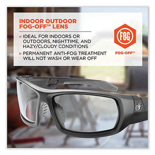 ergodyne Skullerz Odin Safety Glasses, Fog-Off Technology, Matte Black Full Frame, Clear Dual I/O Lens (50483)