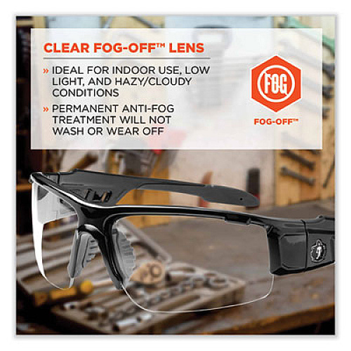 ergodyne Skullerz Dagr Safety Glasses, Black Half Frame, Clear Single Anti-Fog Lens (52003)