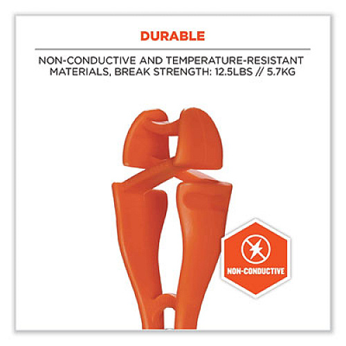 ergodyne Squids 3420 Dual Clip Swivel Glove Clip Holder, 1 x 0.6 x 5.5, Acetal Copolymer, Orange, 100/Pack (19518BULK)