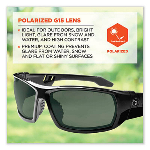 ergodyne Skullerz Odin Safety Glasses, Black Full Frame, Polarized G15 Green Shade 3 VLT Dual Lens (50071)