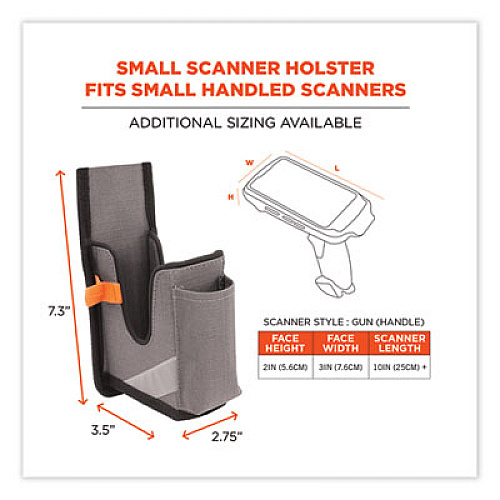 ergodyne Squids 5540 Handheld Barcode Scanner Holster with Belt Loop, Small, 2.75 x 3.5 x 7.3, Polyester, Gray (19180)