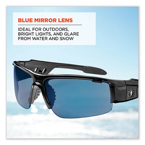 ergodyne Skullerz Dagr Safety Glasses, Black Half Frame, Mirrored Blue Single Lens (52092)
