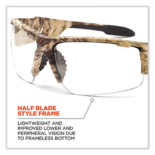 ergodyne Skullerz Dagr Safety Glasses, Kryptek Highlander Half Frame, Clear Single Anti-Fog Lens (52303)