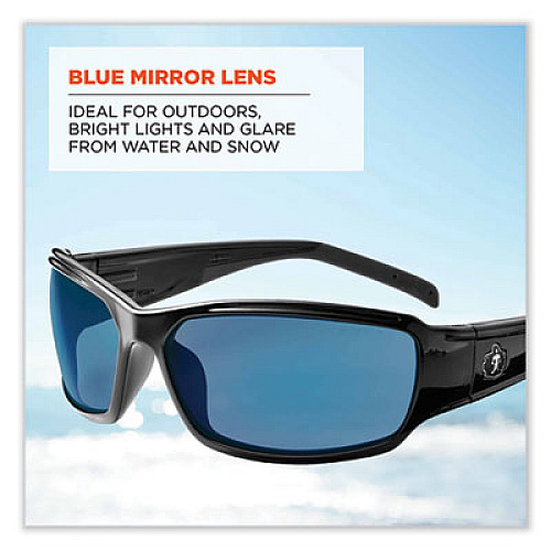 ergodyne Skullerz Thor Safety Glasses, Black Full Frame, Mirrored Blue Dual Lens (51092)