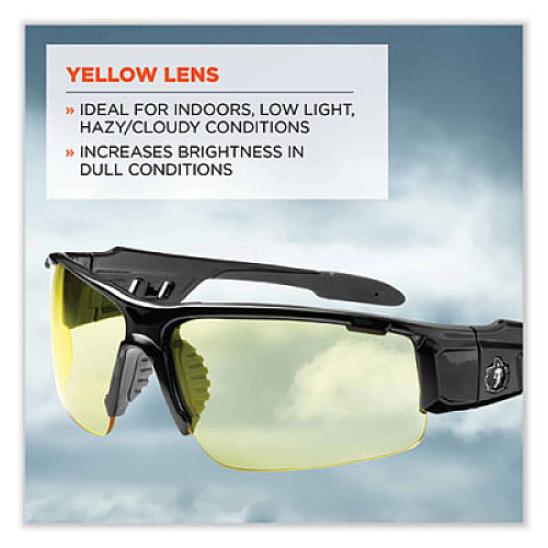 ergodyne Skullerz Dagr Safety Glasses, Black Half Frame, Yellow Single Lens (52050)