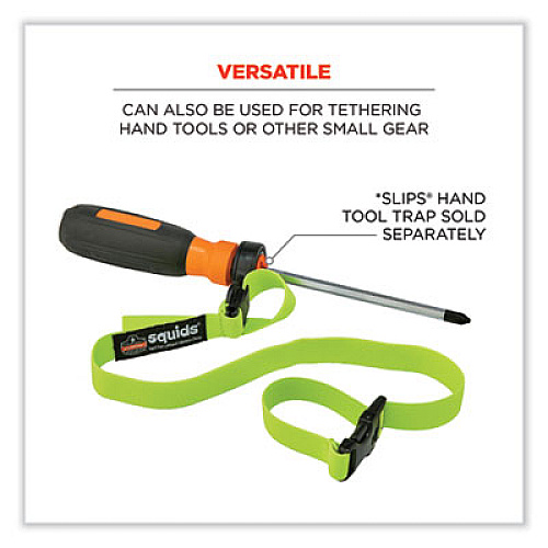 ergodyne Squids 3150 Elastic Lanyard with Buckle, 2 lb Max Working Capacity, 18" to 48" Long, Lime (19150)