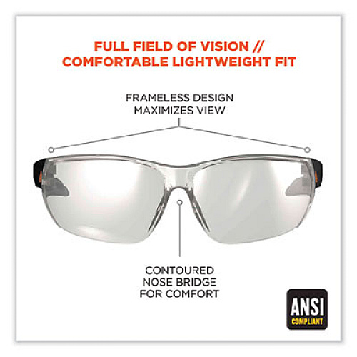 ergodyne Skullerz Vali Frameless Safety Glasses, Frameless, Clear Single I/O Lens (59280)