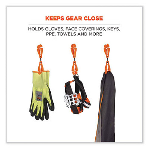 ergodyne Squids 3420 Dual Clip Swivel Glove Clip Holder, 1 x 0.6 x 5.5, Acetal Copolymer, Orange, 100/Pack (19518BULK)