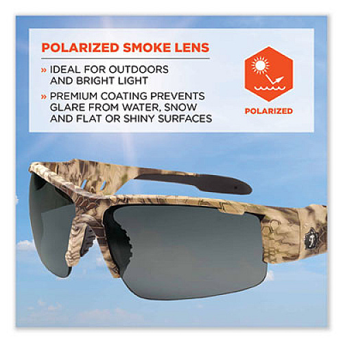 ergodyne Skullerz Dagr Safety Glasses, Kryptek Highlander Half Frame, Polarized Smoke Single Lens (52331)