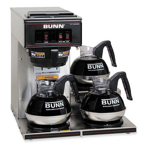 BUNN VP17-3 12-Cup Pour-Over Coffee Maker with Three Warmers, Stainless Steel/Black (133000003)