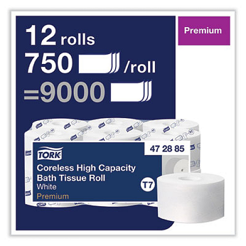 Tork Coreless High Capacity Bath Tissue, 2-Ply, White, 750 Sheets/Roll, 12 Rolls/Carton (472885)