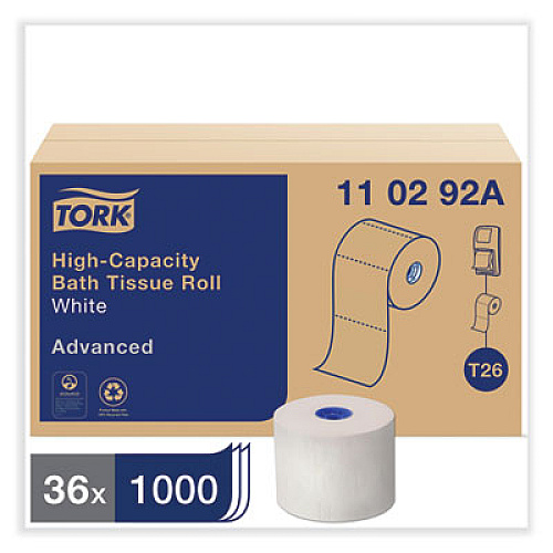 Tork Advanced High Capacity Bath Tissue, Septic Safe, 2-Ply, White, 1,000 Sheets/Roll, 36 Rolls/Carton (110292A)
